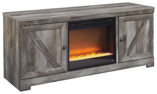 Wynnlow - Entertainment Center - TV Stand With Glass/Stone Fireplace Insert - Gray