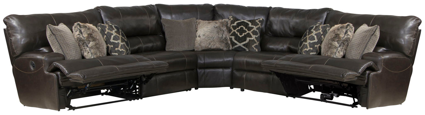 Como - 5 Piece Italian Leather Match Reclining Sectional