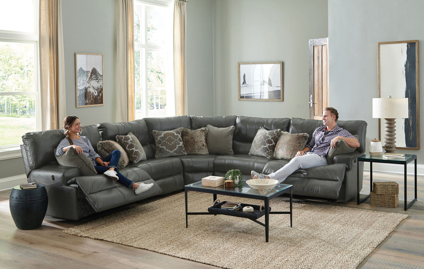 Como - 5 Piece Italian Leather Match Reclining Sectional
