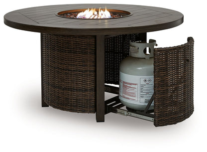 Monterey Point - Round Fire Pit Table - Dark Brown